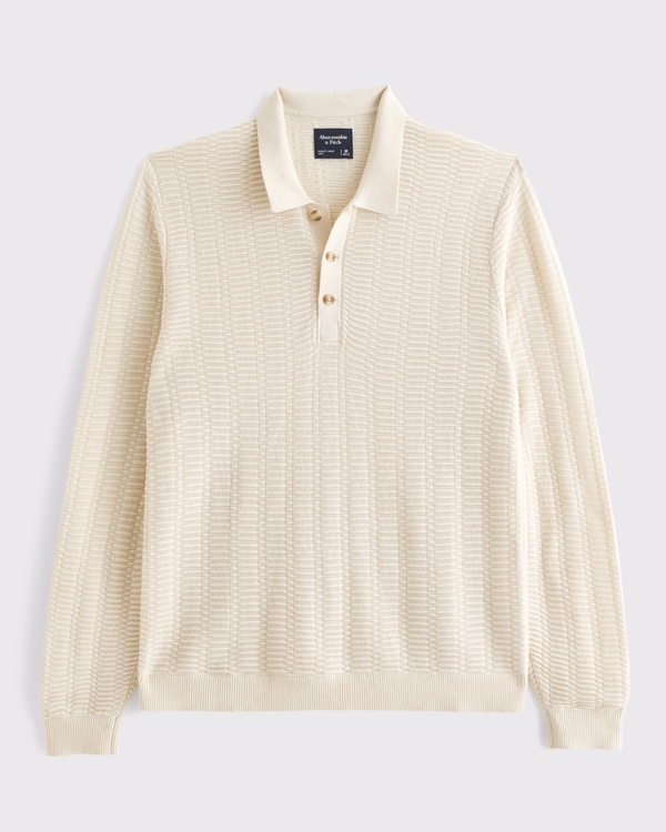 100% Pima Cotton Long-Sleeve Sweater Polo, Warm Beige view 1