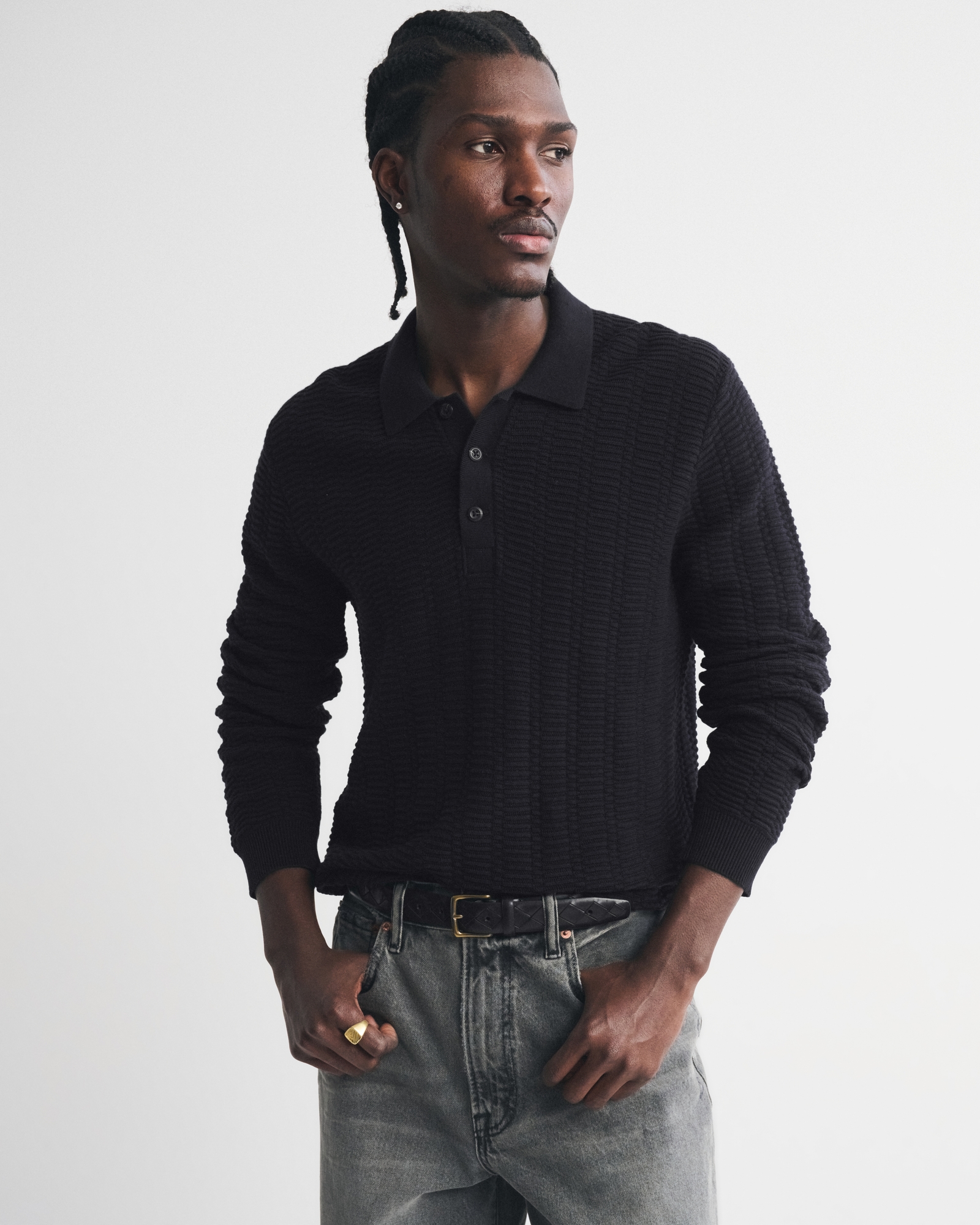 Pima Cotton Long-Sleeve Sweater Polo