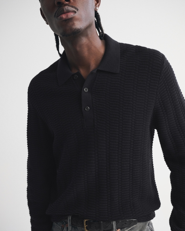 100% Pima Cotton Long-Sleeve Sweater Polo