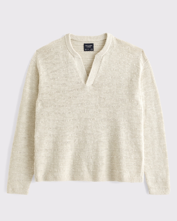 Notch-Neck Sweater, Warm Beige view 1