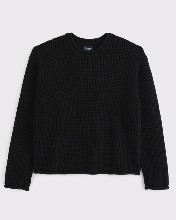 100% Cotton Rollneck Crew Sweater, Black view 1