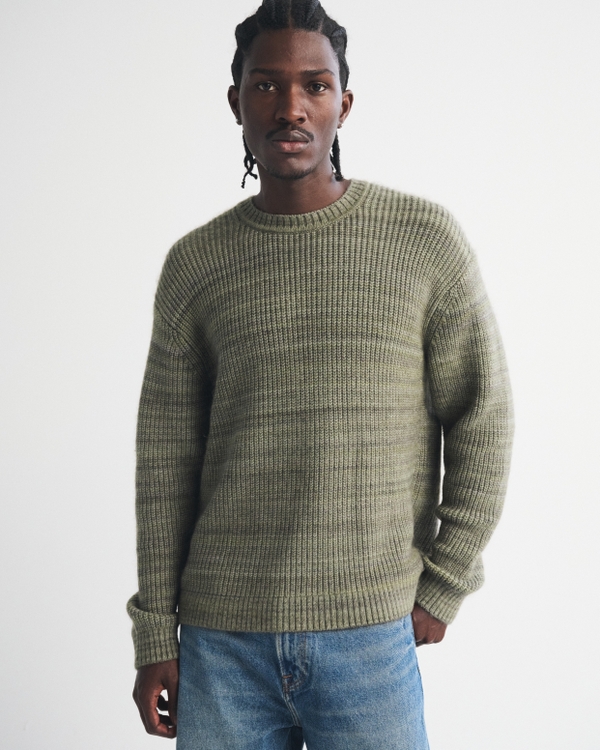 A&F Essential Crew Sweater, Olive Green Pattern view 1