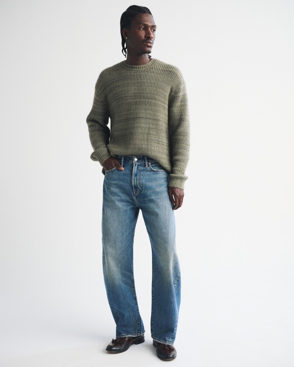 A&F Essential Crew Sweater, Olive Green Pattern view 2