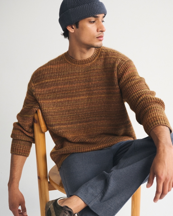 A&F Essential Crew Sweater, Brown Pattern view 1