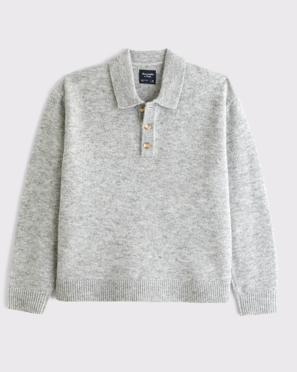 Collared Henley Sweater, Light Gray view 1
