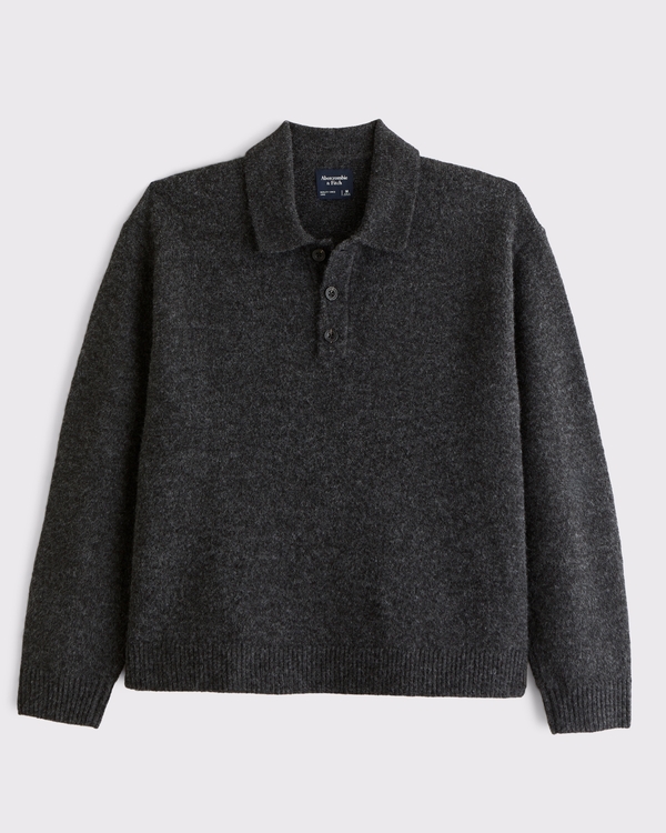 Collared Henley Sweater, Dark Gray view 1