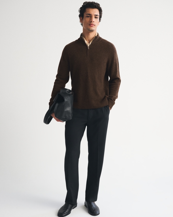 100% Merino Quarter-Zip Sweater, Dark Brown Melange view 2