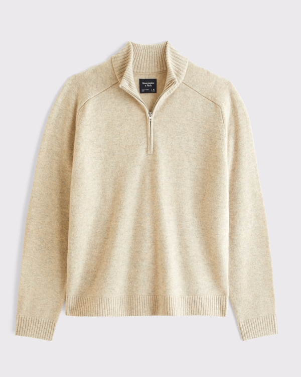 100% Merino Quarter-Zip Sweater, Light Brown Melange view 1