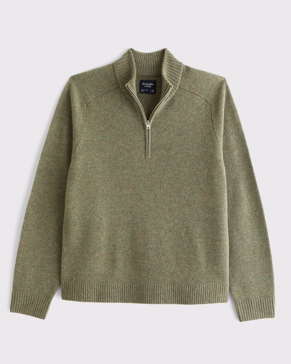 100% Merino Quarter-Zip Sweater, Olive view 1