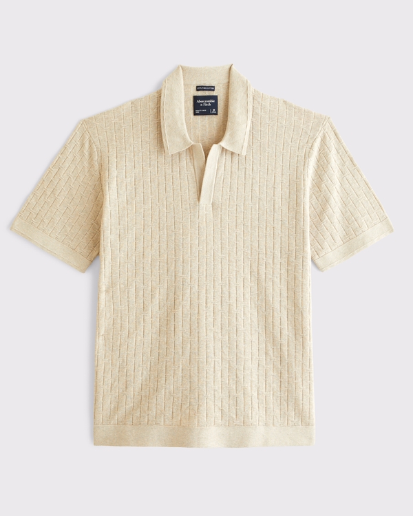 100% Cotton Johnny Collar Sweater Polo, Oatmeal Heather view 1