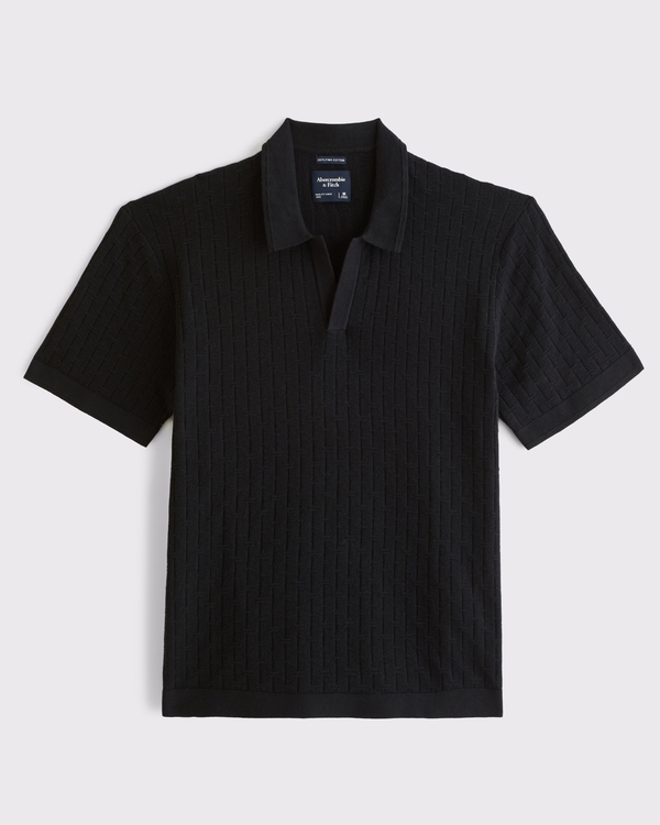 100% Cotton Johnny Collar Sweater Polo, Black view 1