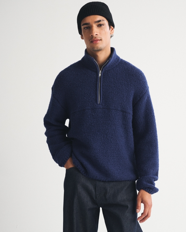 Boucle Quarter-Zip Sweater, Midnight Blue view 1