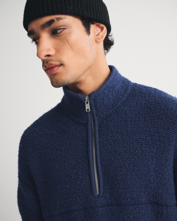 Boucle Quarter-Zip Sweater, Midnight Blue view 2