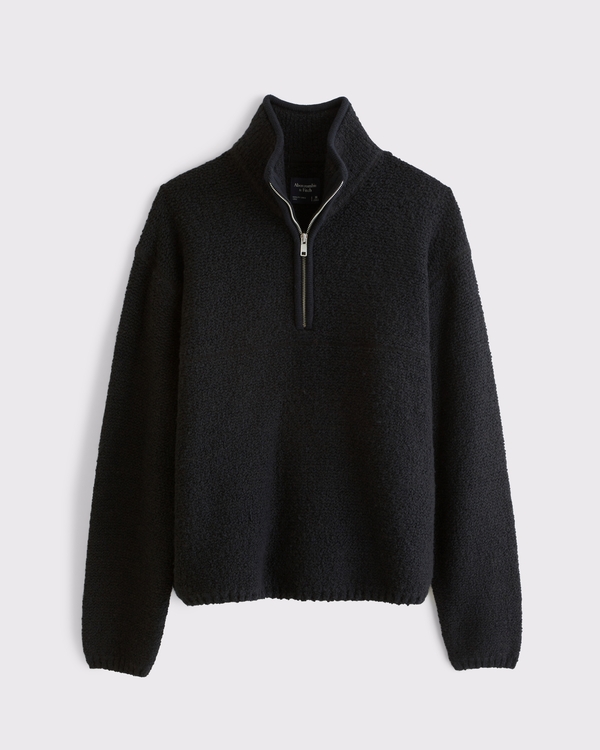 Boucle Quarter-Zip Sweater, Black view 1