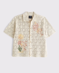 Crochet-Style Button-Through Sweater Polo