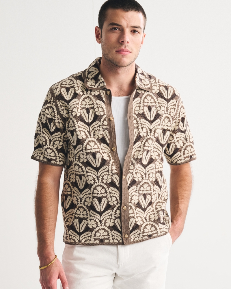 Crochet-Style Button-Through Sweater Polo
