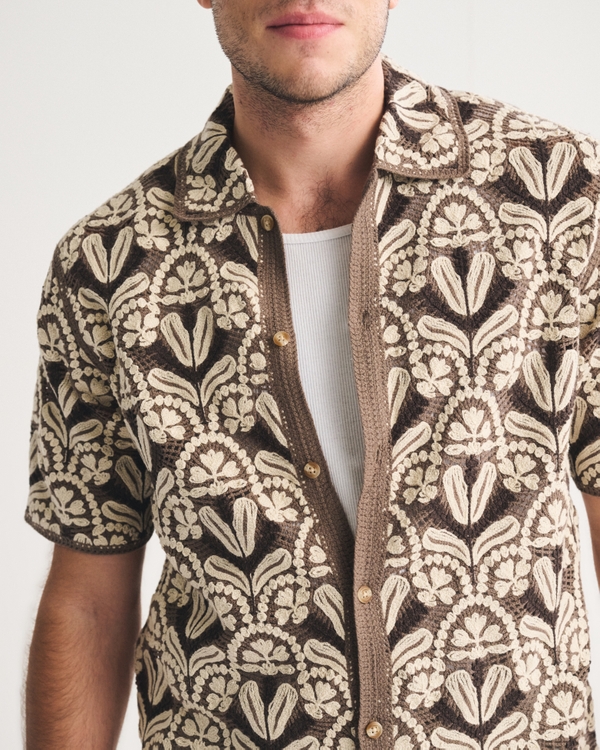 Crochet-Style Button-Through Sweater Polo