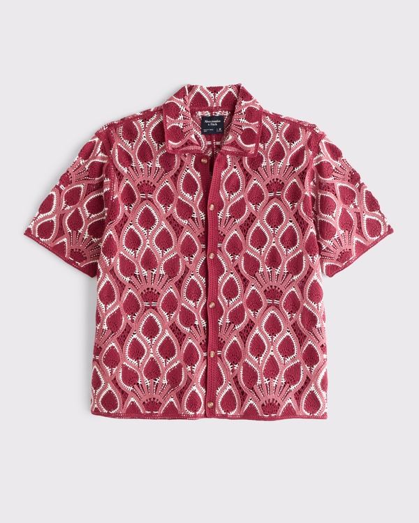 Crochet-Style Button-Through Sweater Polo