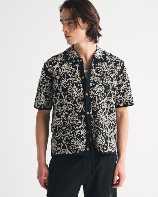 Crochet-Style Button-Through Sweater Polo