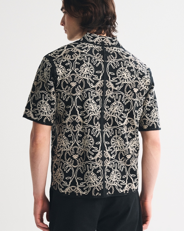 Crochet-Style Button-Through Sweater Polo