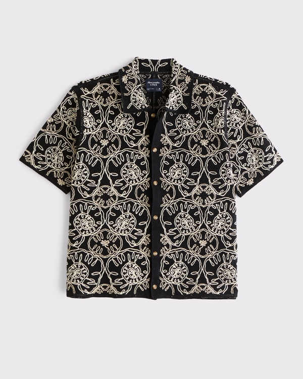 Crochet-Style Button-Through Sweater Polo