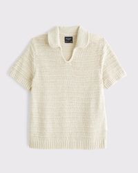 Textural Johnny Collar Sweater Polo