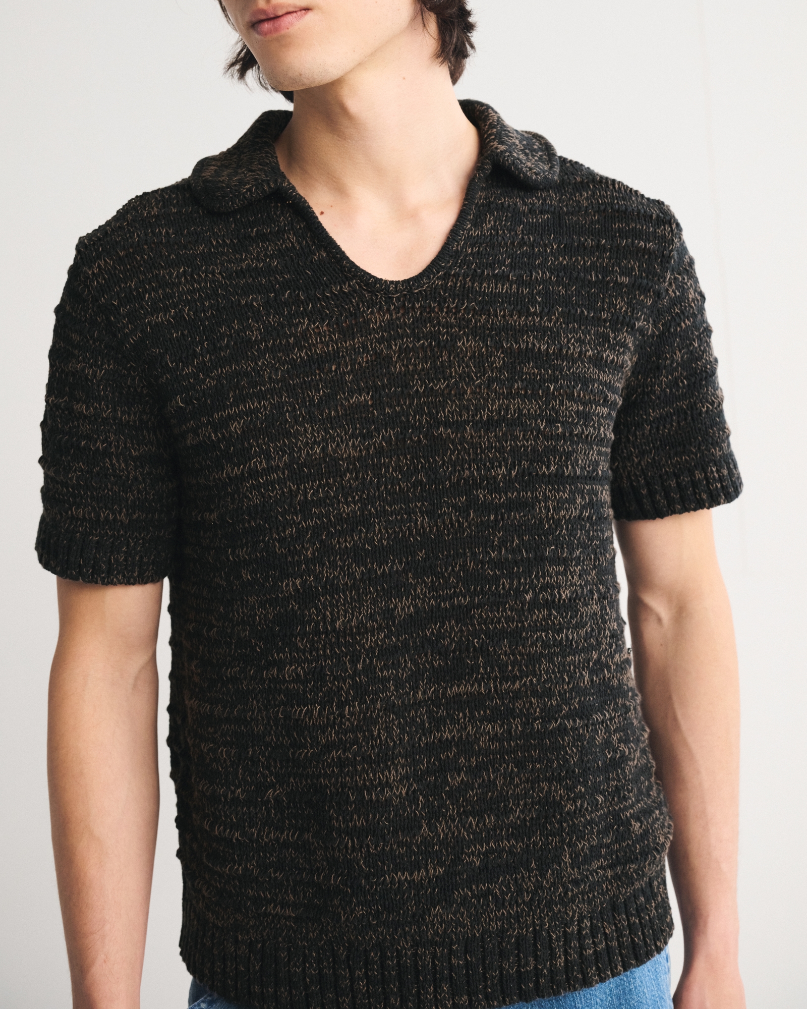 Textural Johnny Collar Sweater Polo