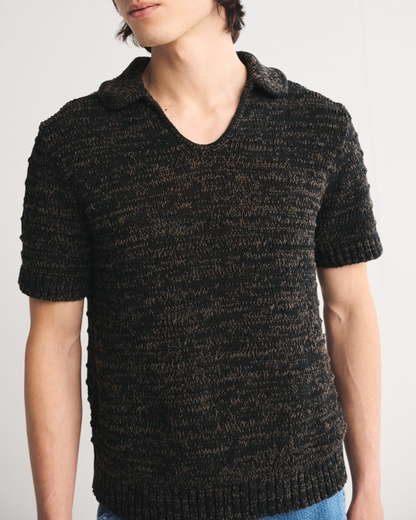 Textural Johnny Collar Sweater Polo