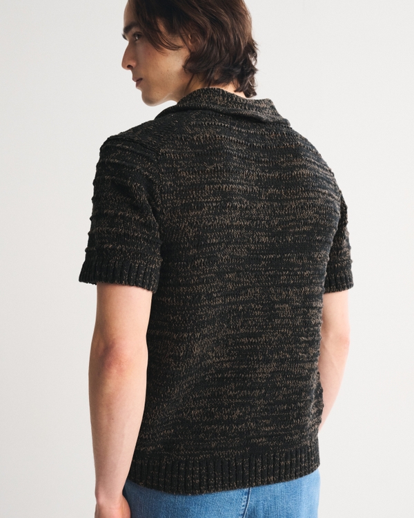 Textural Johnny Collar Sweater Polo