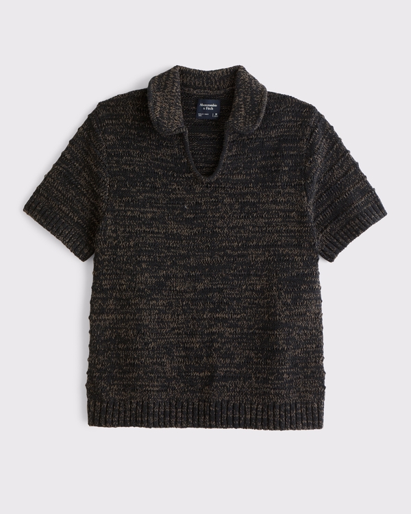Textural Johnny Collar Sweater Polo
