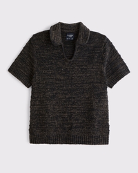 Textural Johnny Collar Sweater Polo