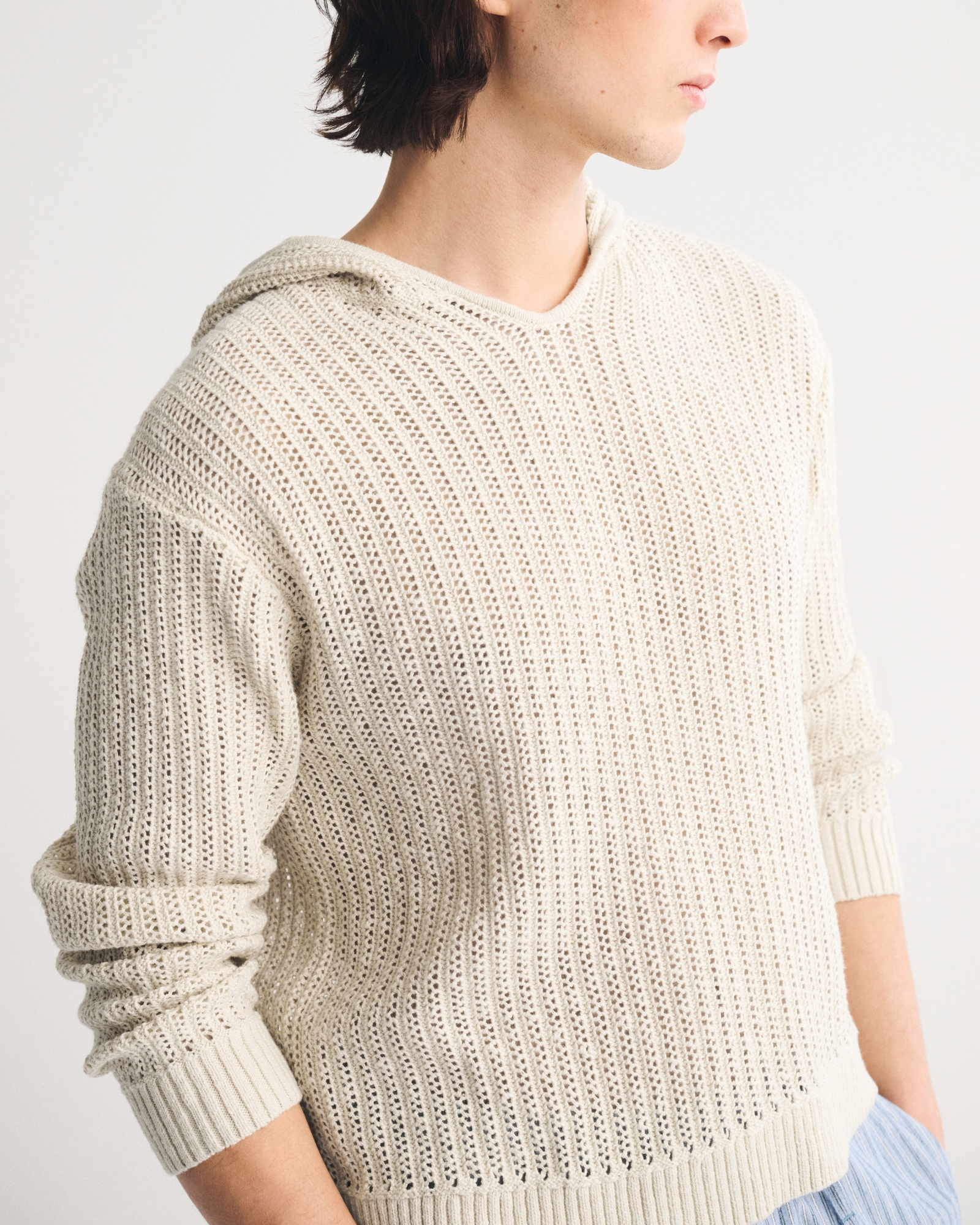 Cotton Crochet-Style Popover Hoodie