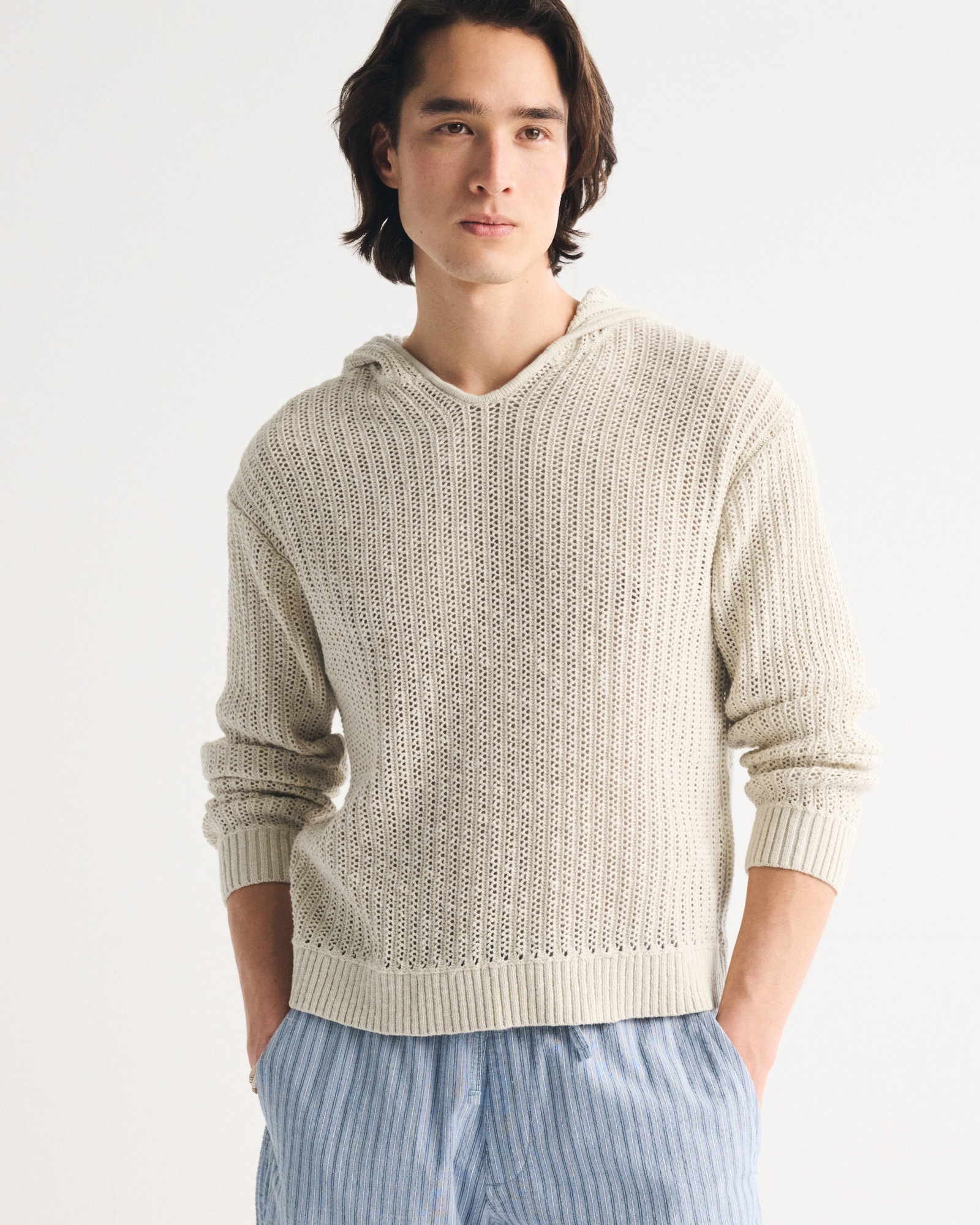Cotton Crochet-Style Popover Hoodie