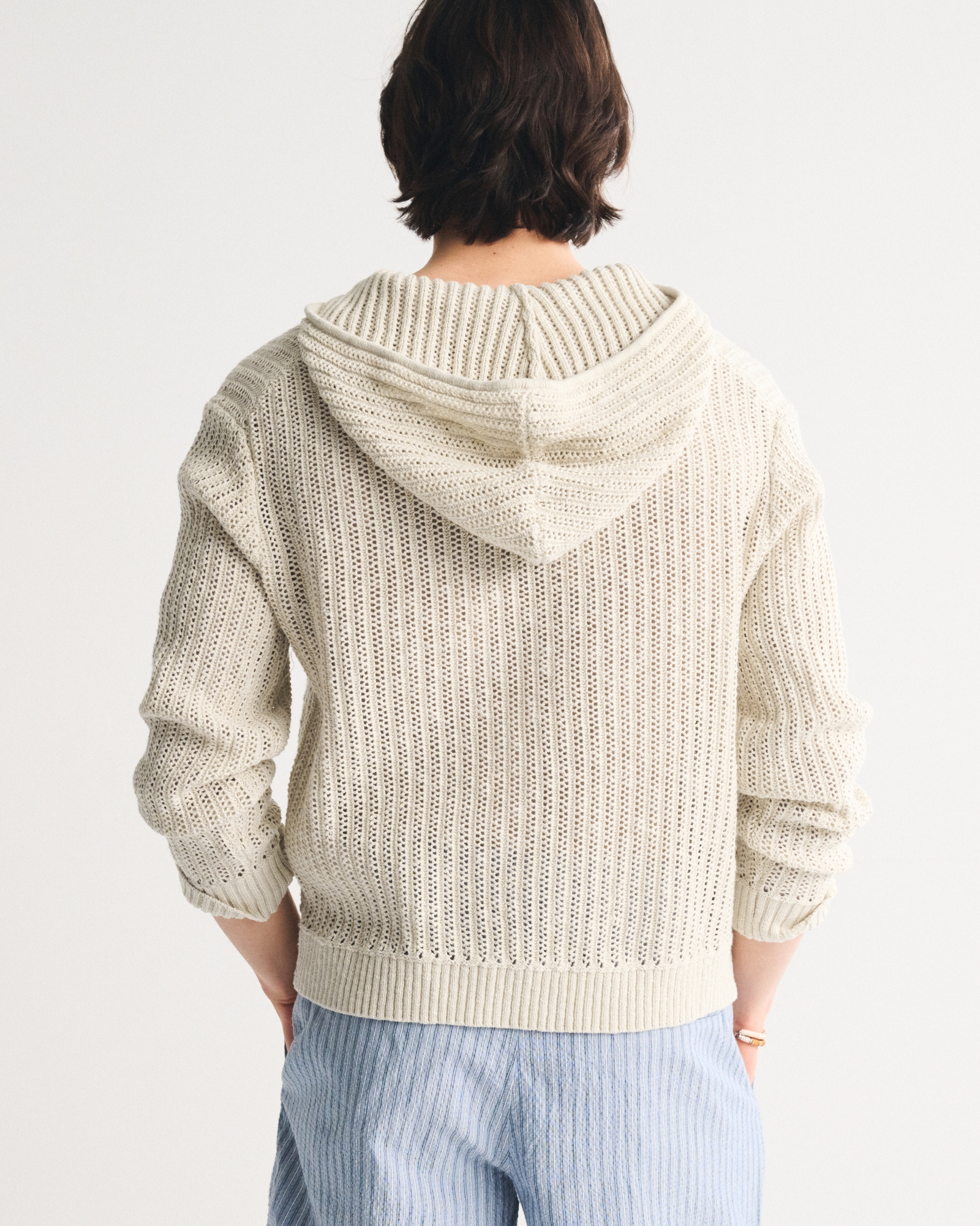 Cotton Crochet-Style Popover Hoodie