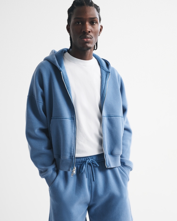 Essential Cropped Full-Zip Hoodie, Blue view 1