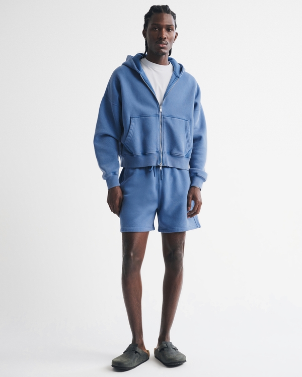 Essential Cropped Full-Zip Hoodie, Blue view 2