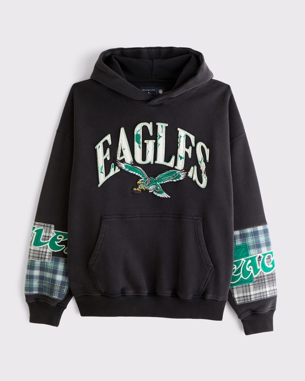 Philadelphia Eagles Upcycled Popover Hoodie, Black-eagles view 1