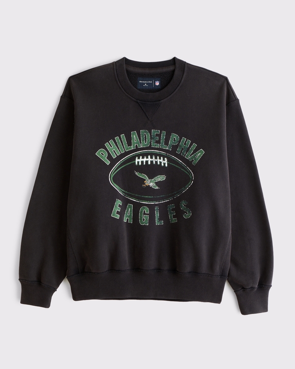 Heritage Heavyweight Philadelphia Eagles Crew Sweatshirt, Black-eagles view 1