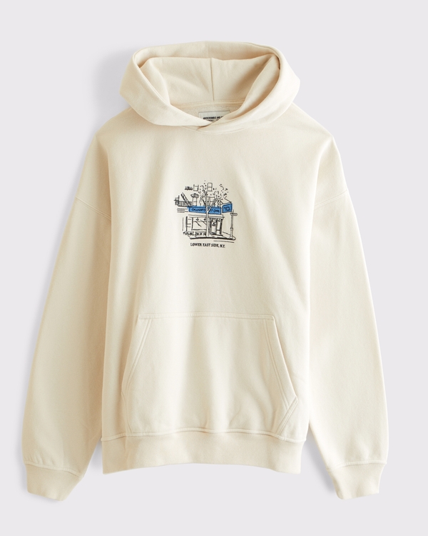 Café-Inspired Graphic Popover Hoodie, Warm Beige view 1
