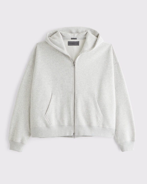 Cropped Essential Full-Zip Hoodie, Light Heather Gray view 1
