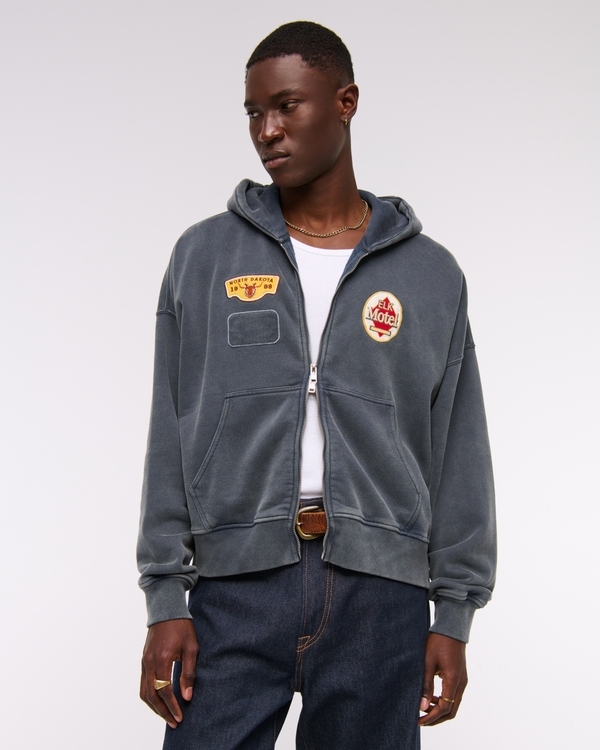 Cropped Essential Full-Zip Hoodie, Navy view 1