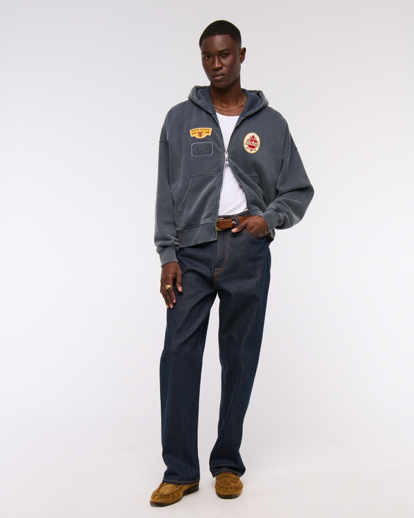 Cropped Essential Full-Zip Hoodie, Navy view 2