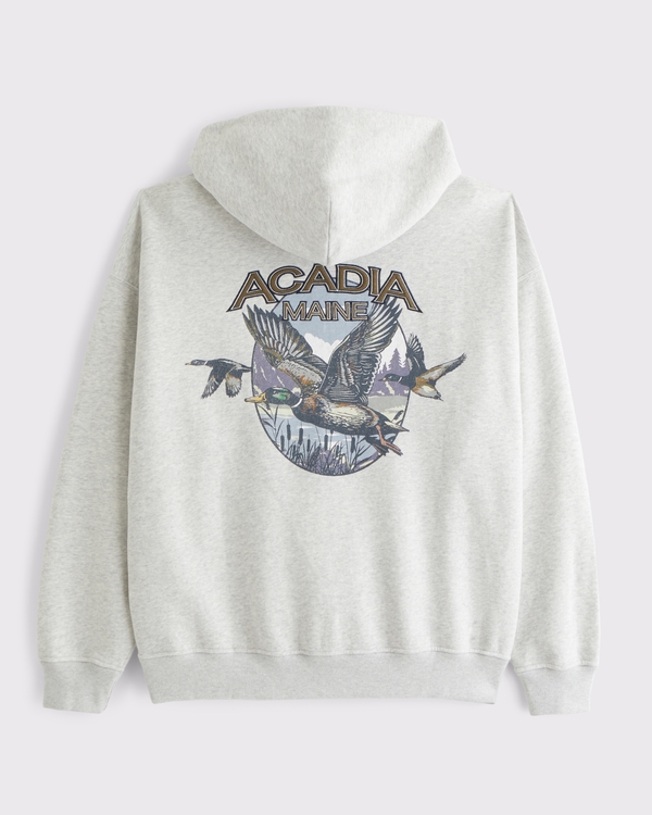 Acadia Graphic Popover Hoodie, Light Heather Gray view 1