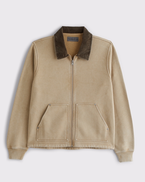 Essential Fold-Down Full-Zip Jacket, Khaki view 1