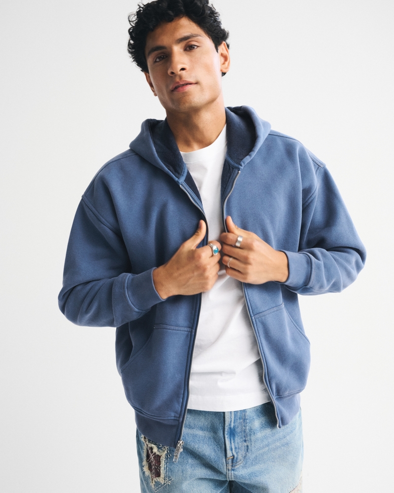 Hombre Sudadera básica y forrada con capucha, cremallera completa