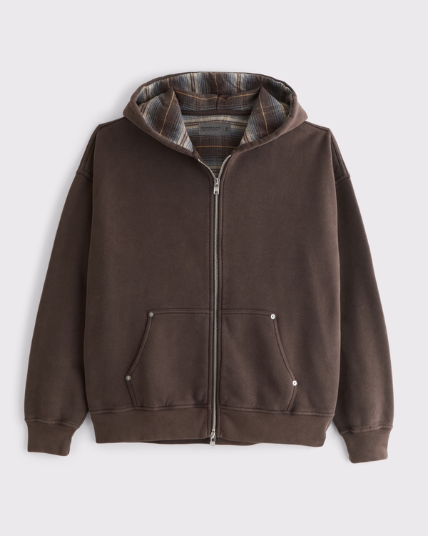 Essential Lined Full-Zip Hoodie, Chocolate Brown view 1