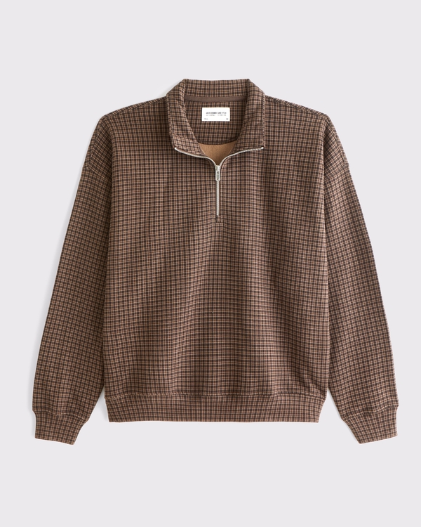 Essential Half-Zip Sweatshirt, Brown Plaid view 1