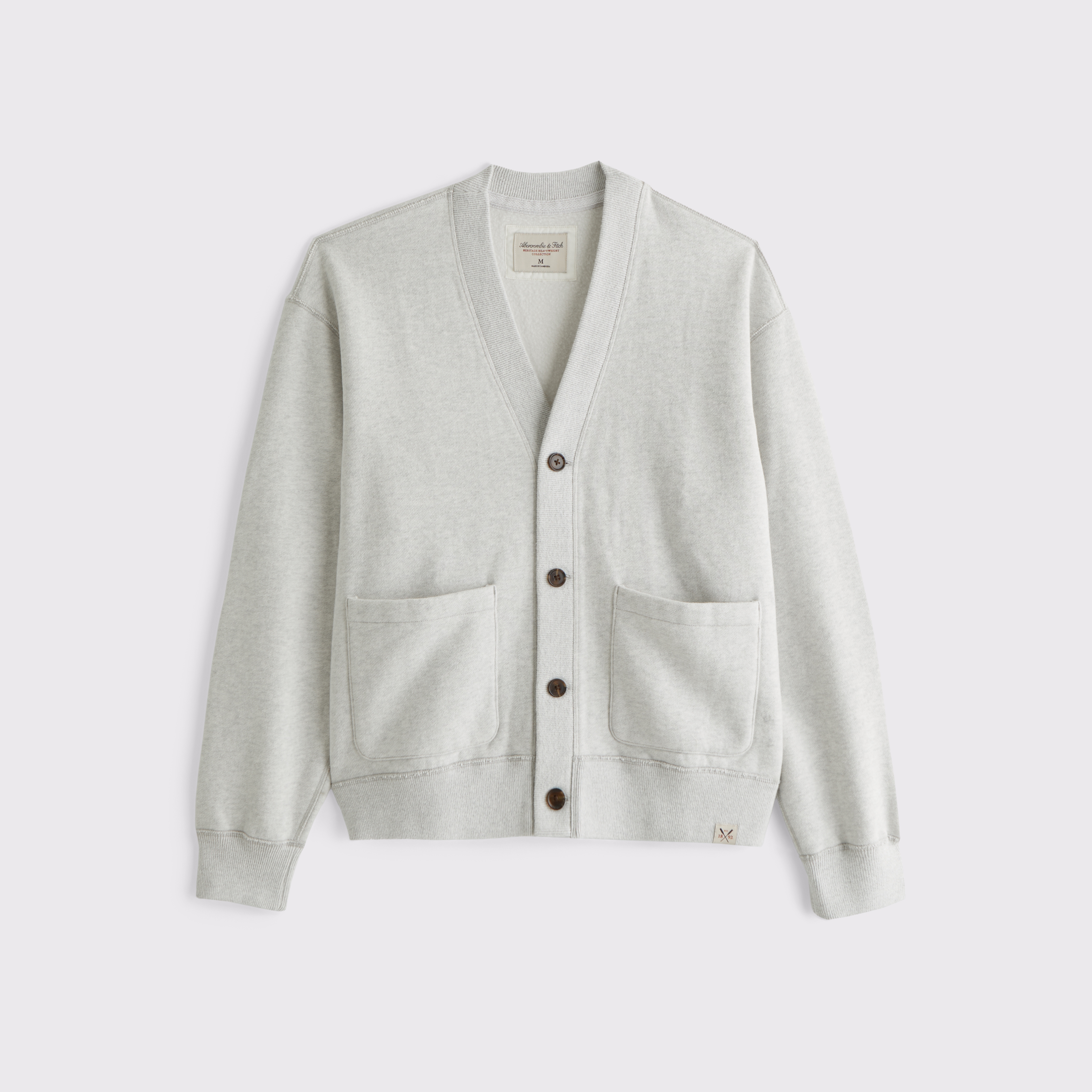 Мужской кардиган Abercrombie & Fitch Heritage Heavyweight, цвет: Меланжевый серый — фото 1