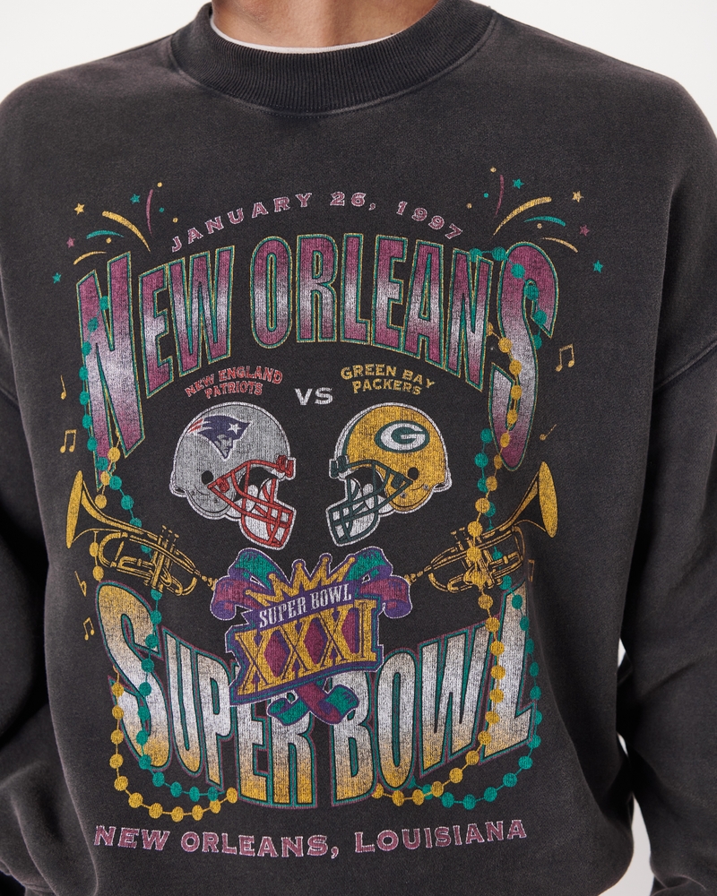 Men's Vintage Super Bowl Graphic Crew Sweatshirt in Black | Size M | Abercrombie & Fitch