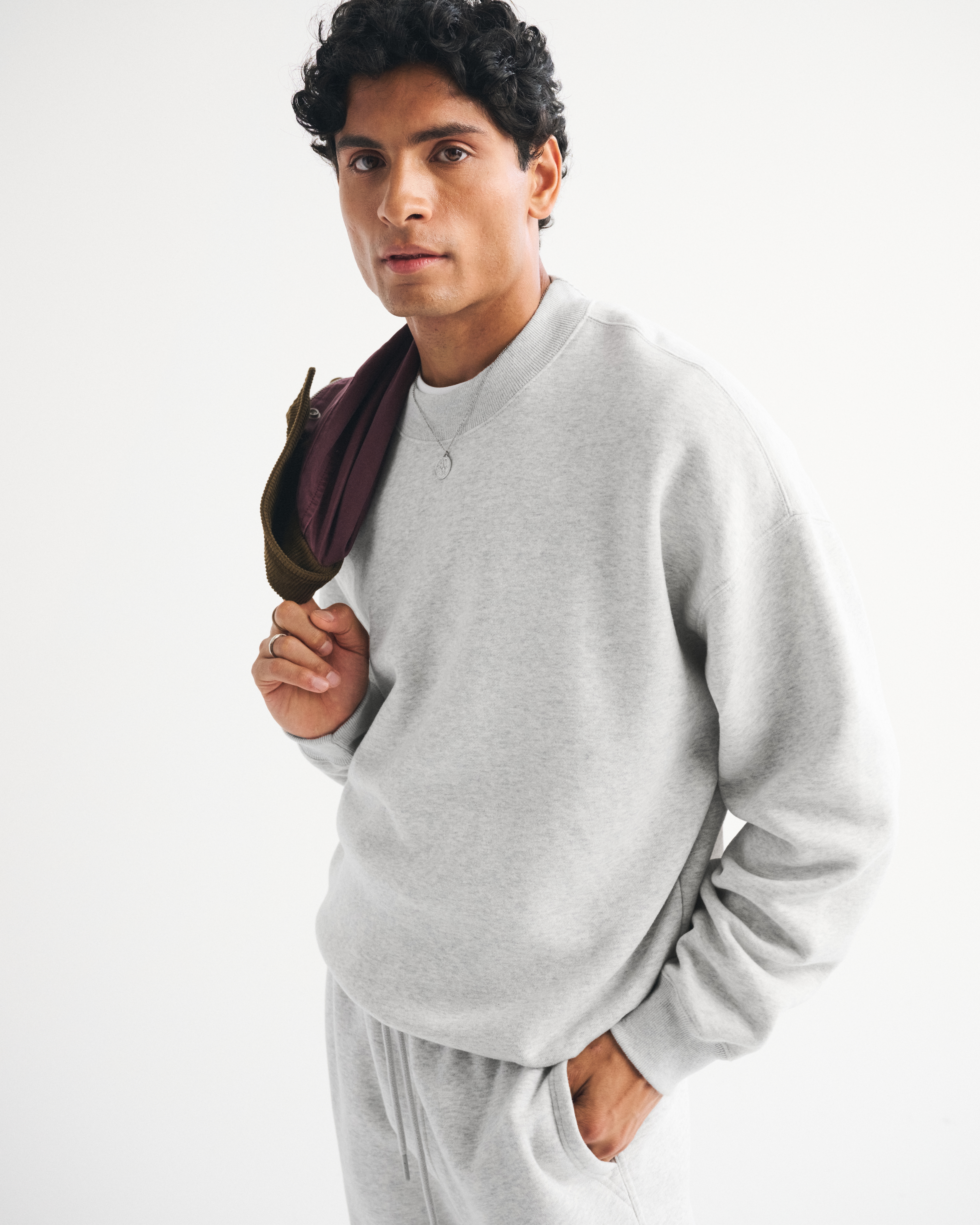 Abercrombie & Fitch Essential Crew Sweatshirt In Gray